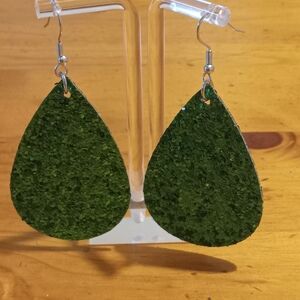Green Glitter Teardrop Earrings